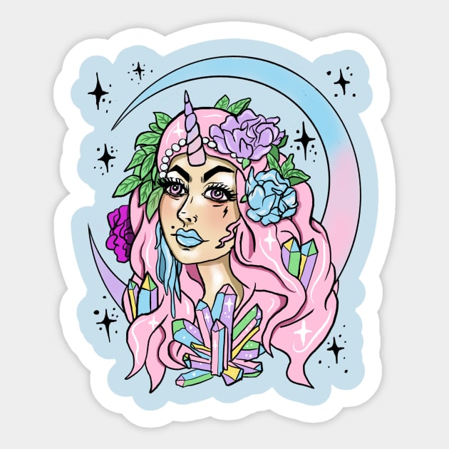 Unicorn Girl Pastel Goth Moon Maiden Crystal Cluster Sticker by LunaElizabeth